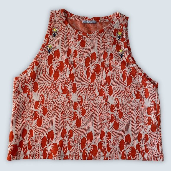 Zara Orange Patterned Tank Style Top - Picture 1 of 4
